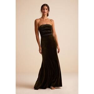 Lulus Maren Olive Velvet Strapless Mermaid Maxi Dress Green - Size M